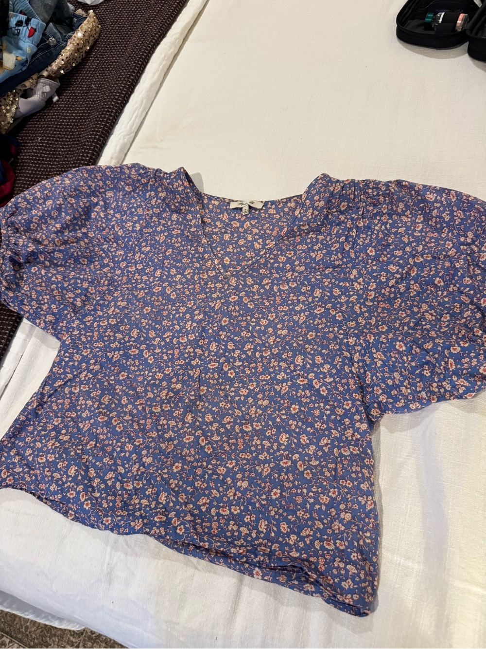 Madewell Blue Floral Puff Sleeve Blouse